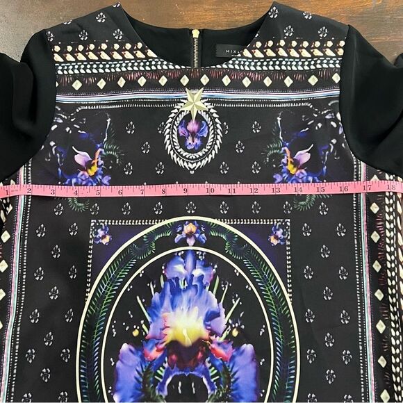 MIX & CHIC PURPLE IRIS BLACK FLORAL PRINT UNIQUE Mini dress Top  CLASSY - Picture 4 of 12